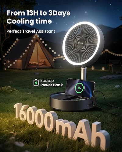 Miniatura 2 de Gaiatop Ventilador de pedestal portátil con batería de 16000 mAh máximo 74 horas de funcionamiento, ventilador de pie oscilante plegable,