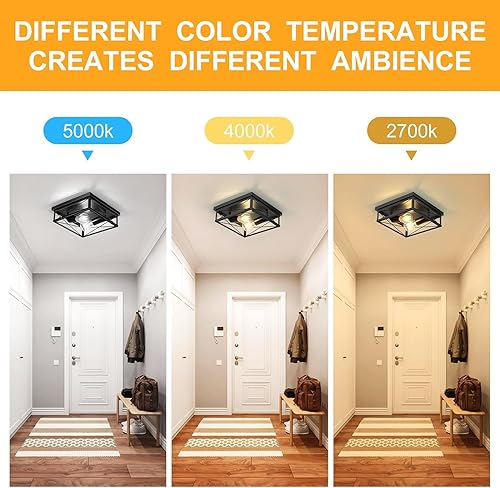 Miniatura 9 de VIOLOEMI Lámpara de techo industrial negra cuadrada de metal para pasillo, lámpara de techo empotrada para dormitorio, lámpara de techo de montaje