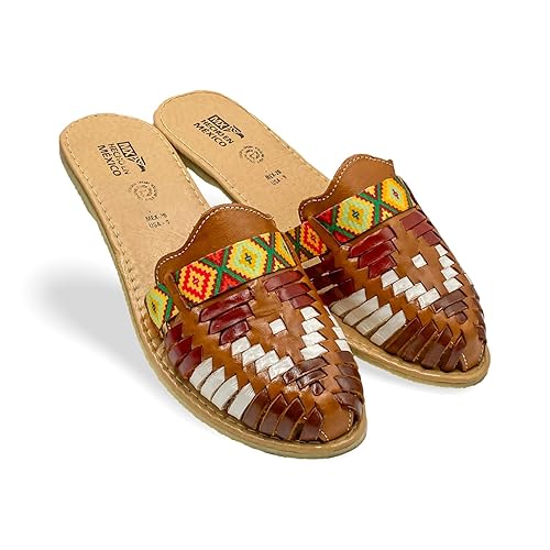 Amantoli Ximena Model - Women 100% Artisan Hand Made Mexican Leather Hipster Brown Colorful Closed Toe Sandal Huarache Artesanal - Hecho a Mano