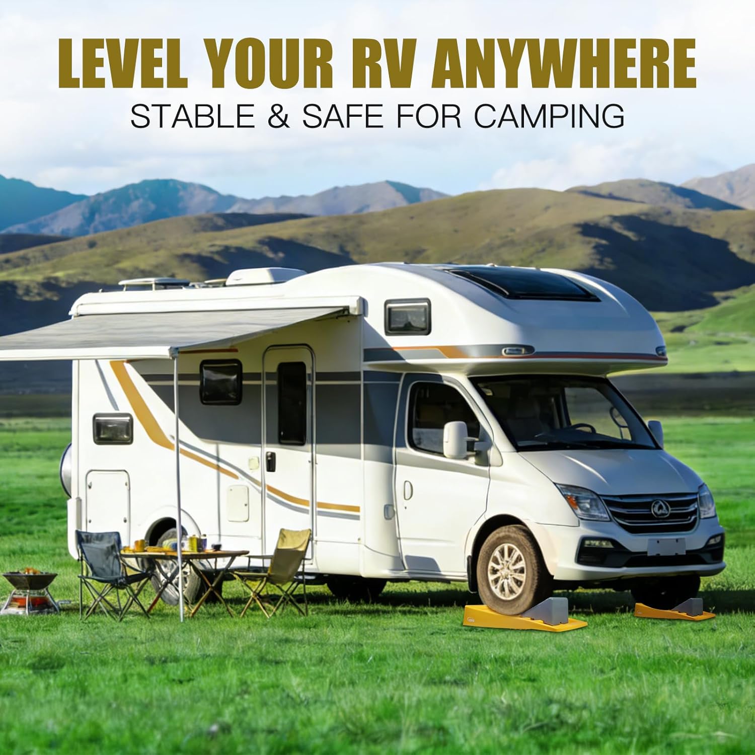RV Leveling Blocks 2 Pack Heavy Duty Camper Leveler with Storage BagSupports Up to 10000 LBS Adjustable Up to 3IN Ideal for Travel Trailers, Campers, RVs, Motorhomes