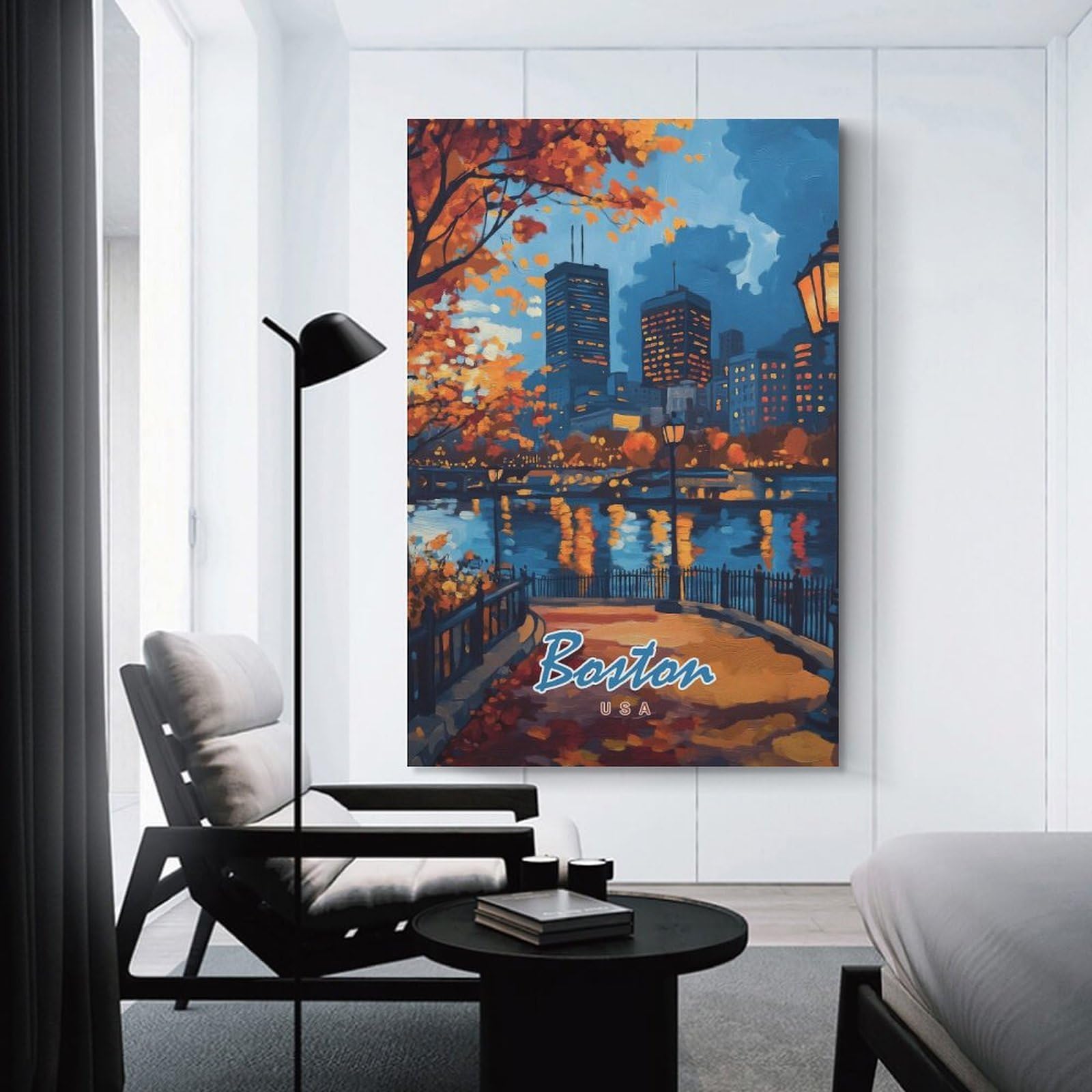 Junmoney Boston Cityscape Painting Canvas Wall Decor, 20x30inch(50x75cm), for Art Walls, Layered Displays Or Homes, Home Wall Art for Statement Displays