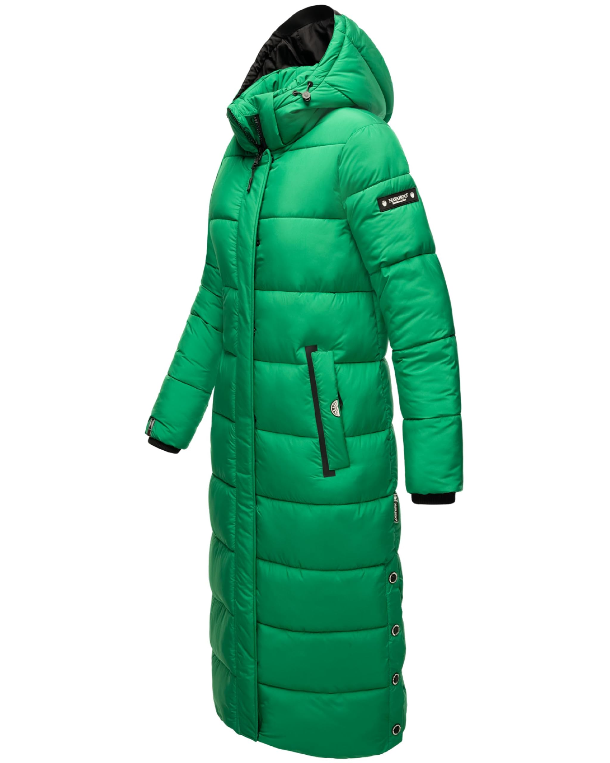 Navahoo Damski płaszcz zimowy, ciepły płaszcz pikowany, długi ze zdejmowanym kapturem, Isalie XS-3XL