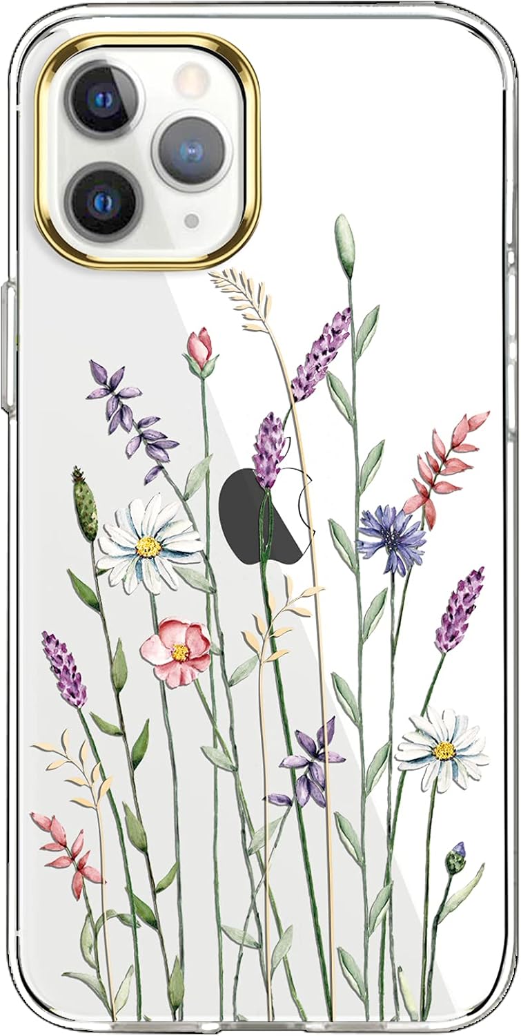 luolnh iPhone 11 Case,iPhone 11 Cute Case with Flowers,for Girly Women,Clear Floral Pattern Hard Back Skin Cover Phone Case for iPhone 11 6.1 inch 2019 -Wildflowers