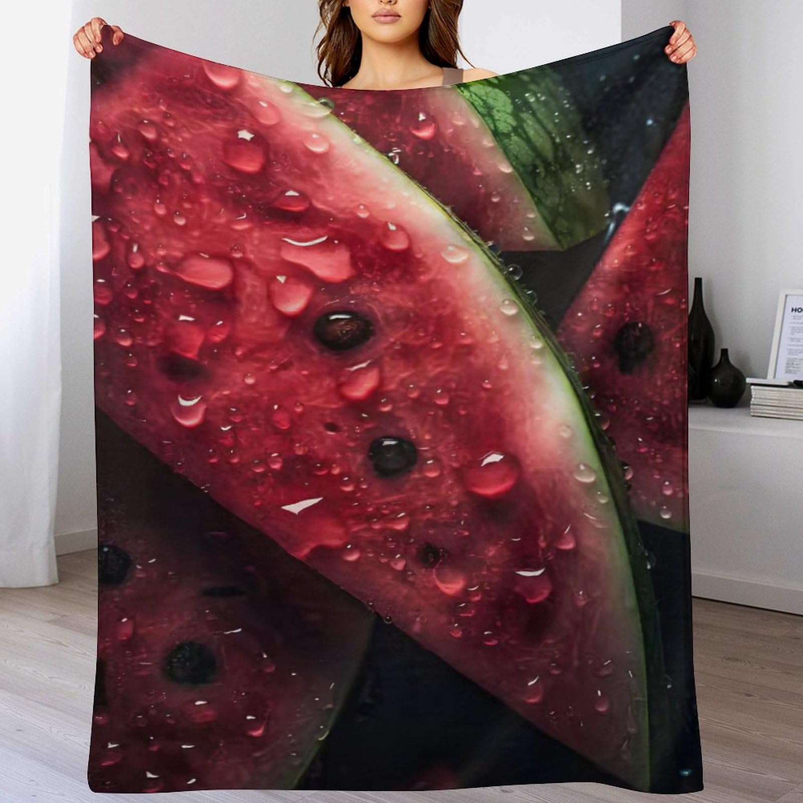 Couvertures en pastèque flannel plaid douillet pour lit et canapé 100x130cm