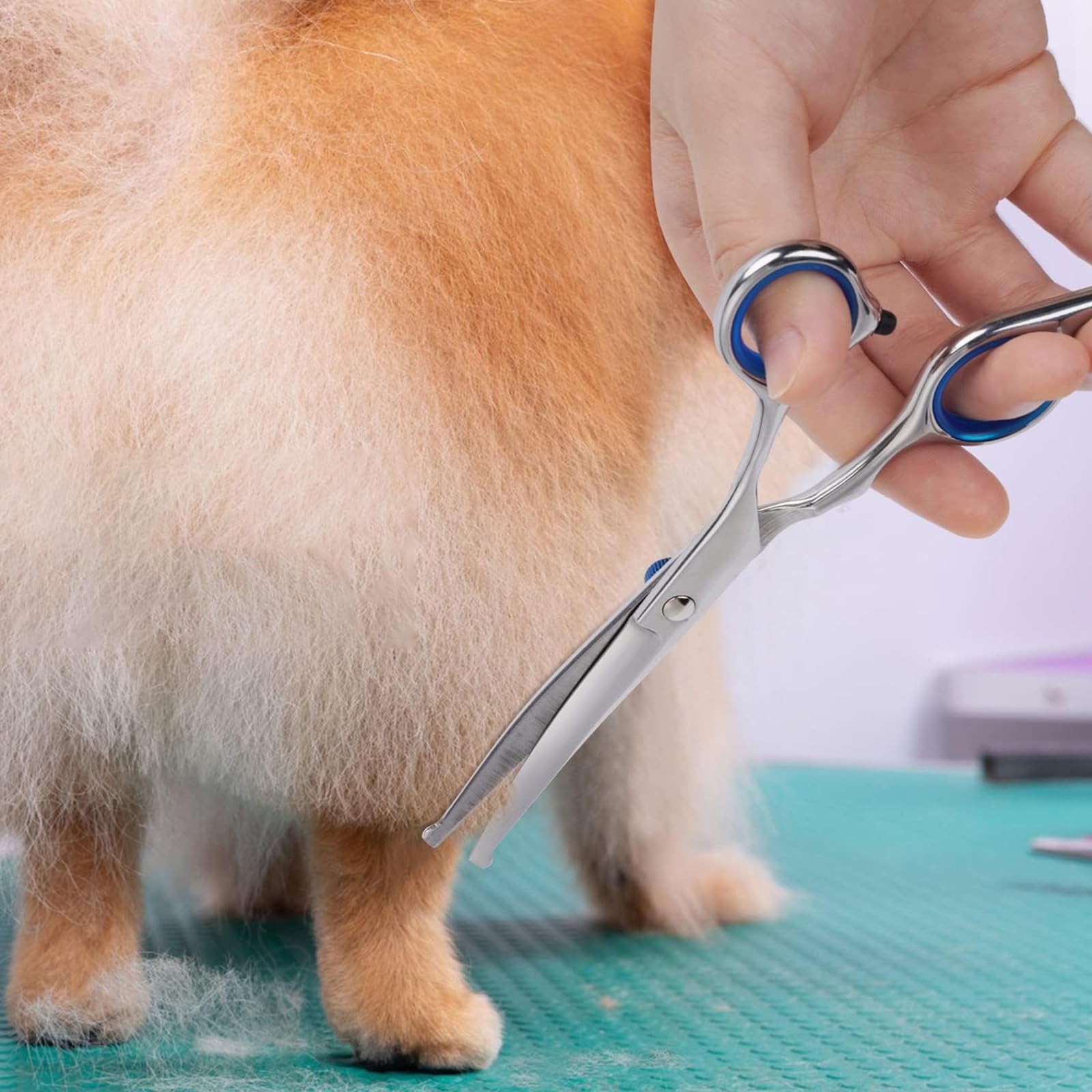 Jimkply Haustierfriseur-Set, Enthält 1 Kamm, 1 Tuch, 1 Ausdünnschere, 1 Gerade Schere, 2 Gebogene Scheren, Haustierhaarpflege, für langes Haar, kurzes Haar, Hunde, Katzen, Kaninchen