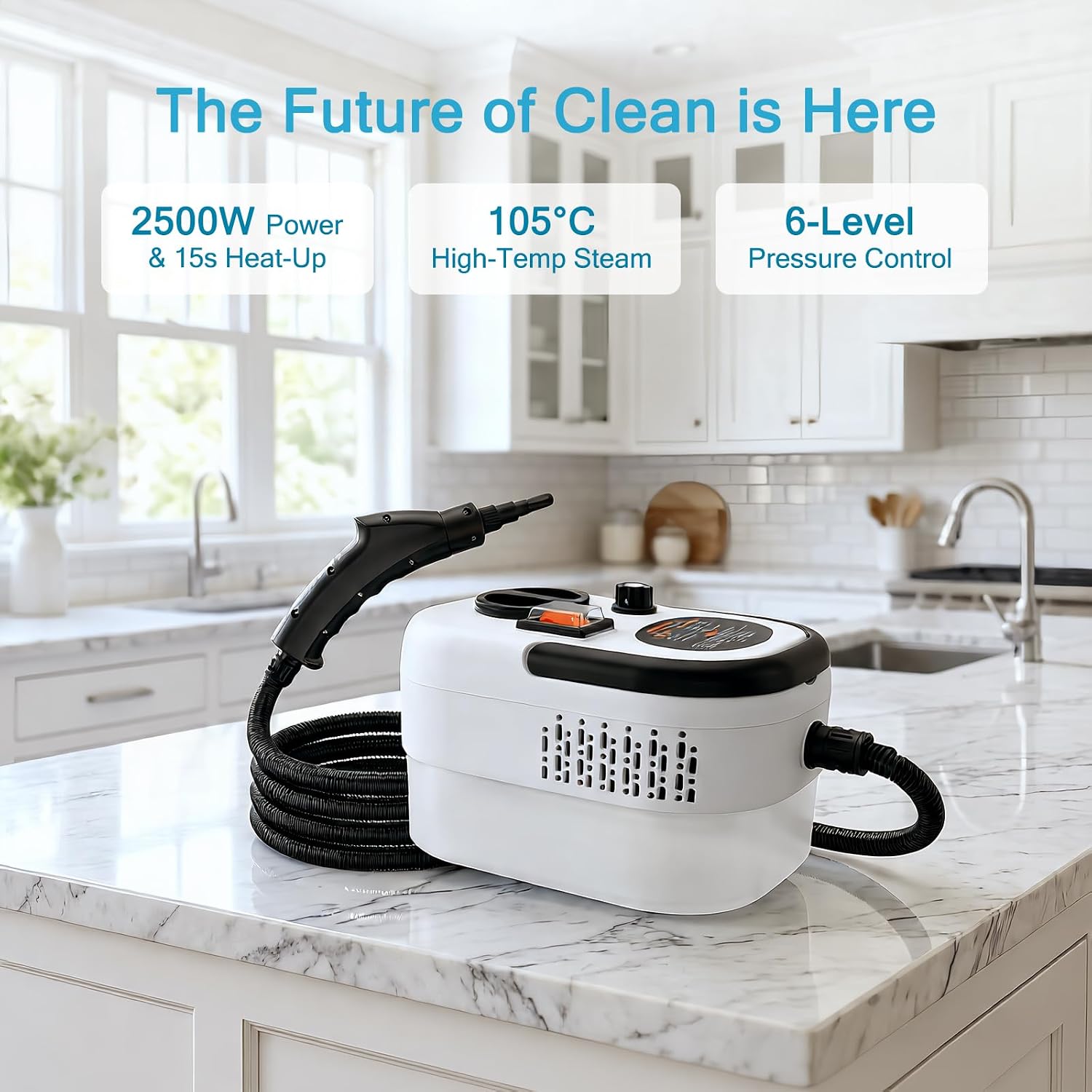 Steam Cleaner-2500W Portable Steamer with 6 Levels, 10 Pcs Kit | Steam Cleaner, 2500W Portable Steamer with 6 Levels, 10 Pcs Kit
