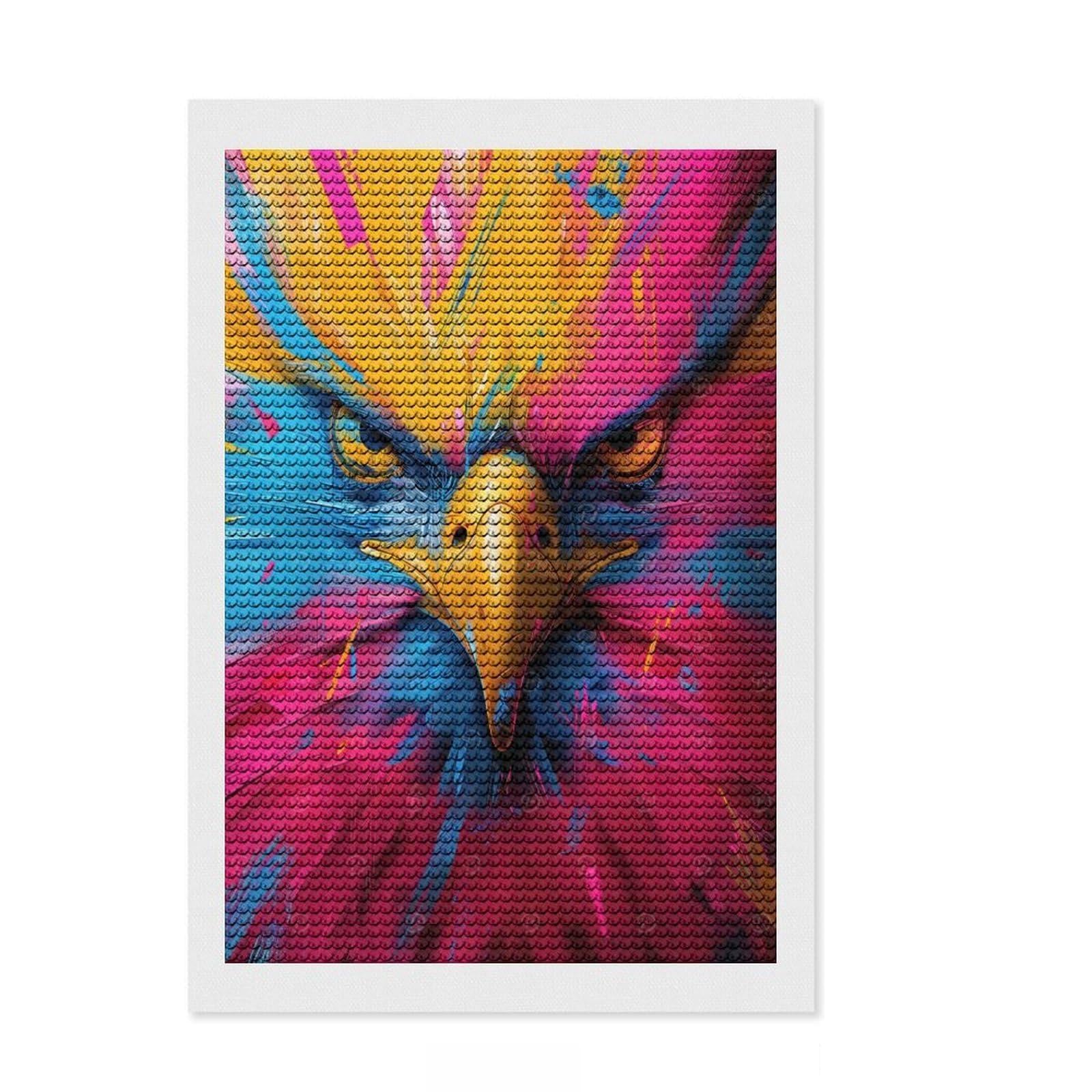 Junmoney Colorful Eagle Portrait Diamond Painting Set 8"x12", Neat Printed Canvas, Fun Craft Experience, Boho Decor, Christmas Gift, Printed Canvas