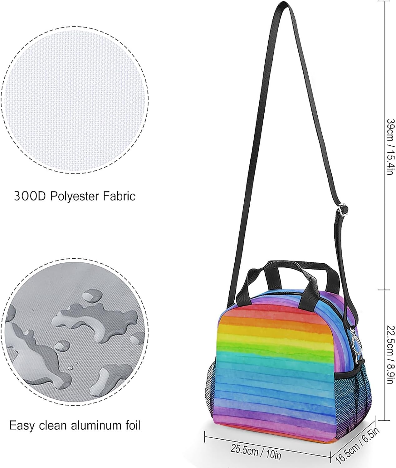 Lunch Bag Insulated Lunch Box Reusable/Washable/Durable Lunchbox Lightweight Lunch Tote Bag (Rainbow, One Size) - Image 2