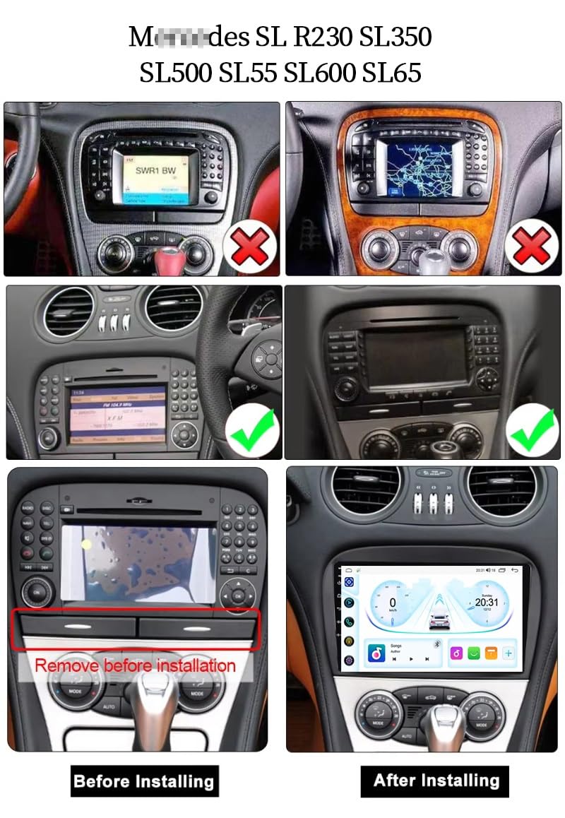 9-calowy dotykowy radio GPS dla SL R230 SL350 2008-2012, obsługuje BT WiFi Mirror Link 4G sterowanie z kierownicy(HM604 4 Core Wifi 2+64GB)