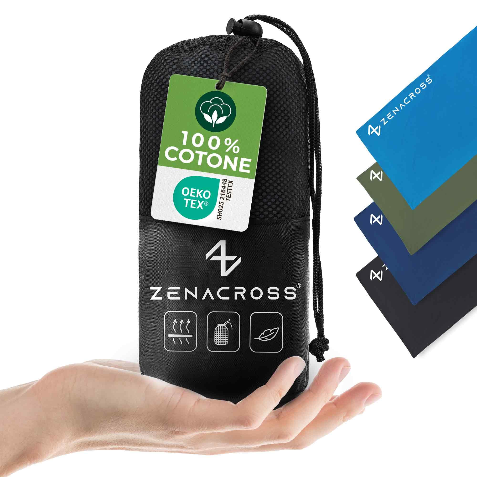 Zenacross - Sacco Lenzuolo da Viaggio - Sacco Letto Singolo Ultraleggero e Compatto - 100% Cotone - Saccoletto con Scomparto per Cuscino - Sacco Lenzuolo Cotone Singolo