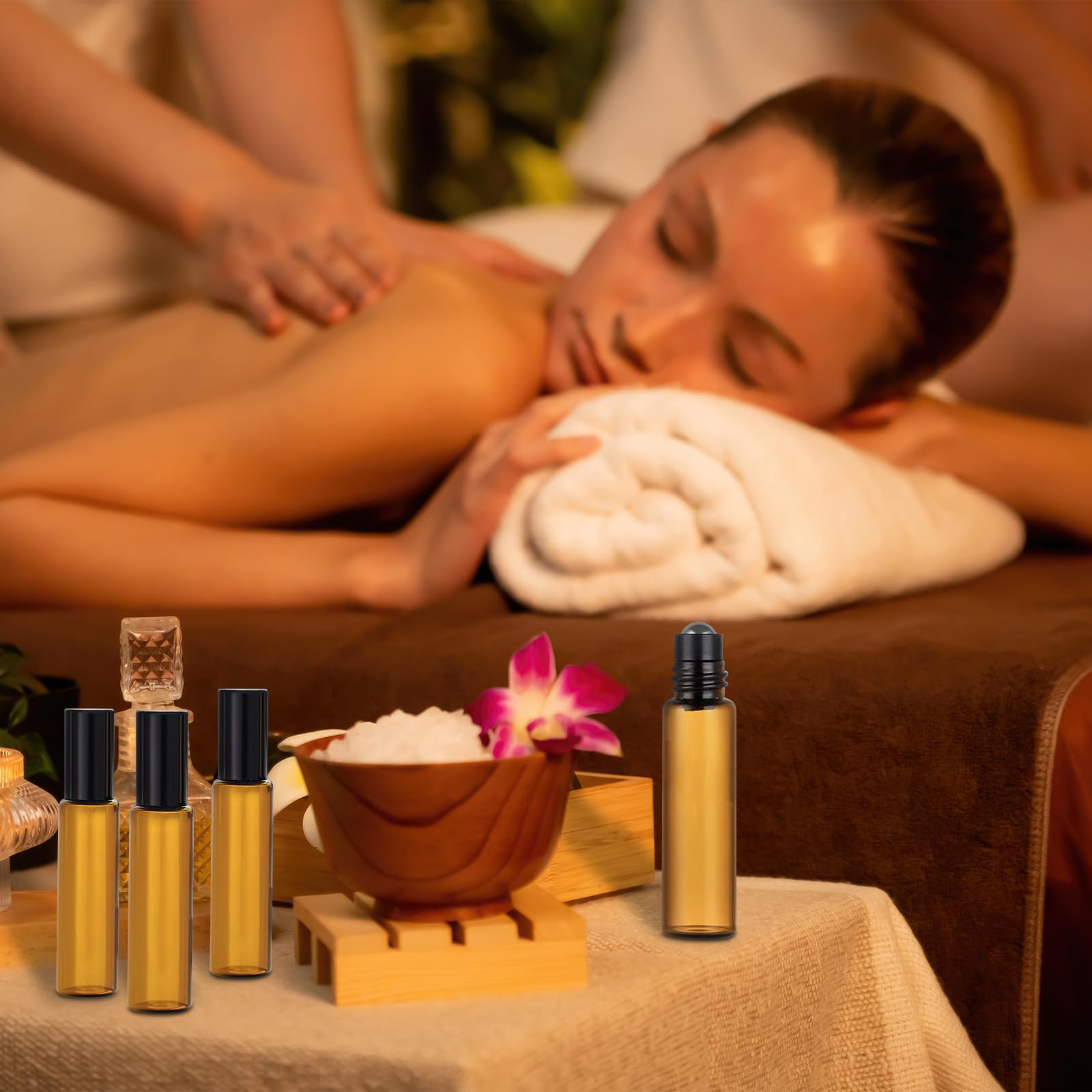 10 Pièces Flacon Roll on Vide en Verre de 10ml, Roll On Huile Essentielle, Avec Bille en Acier Inoxydable, Réutilisable, Bouteilles en Verre pour Parfum, Aromathérapie, Massage, Voyag