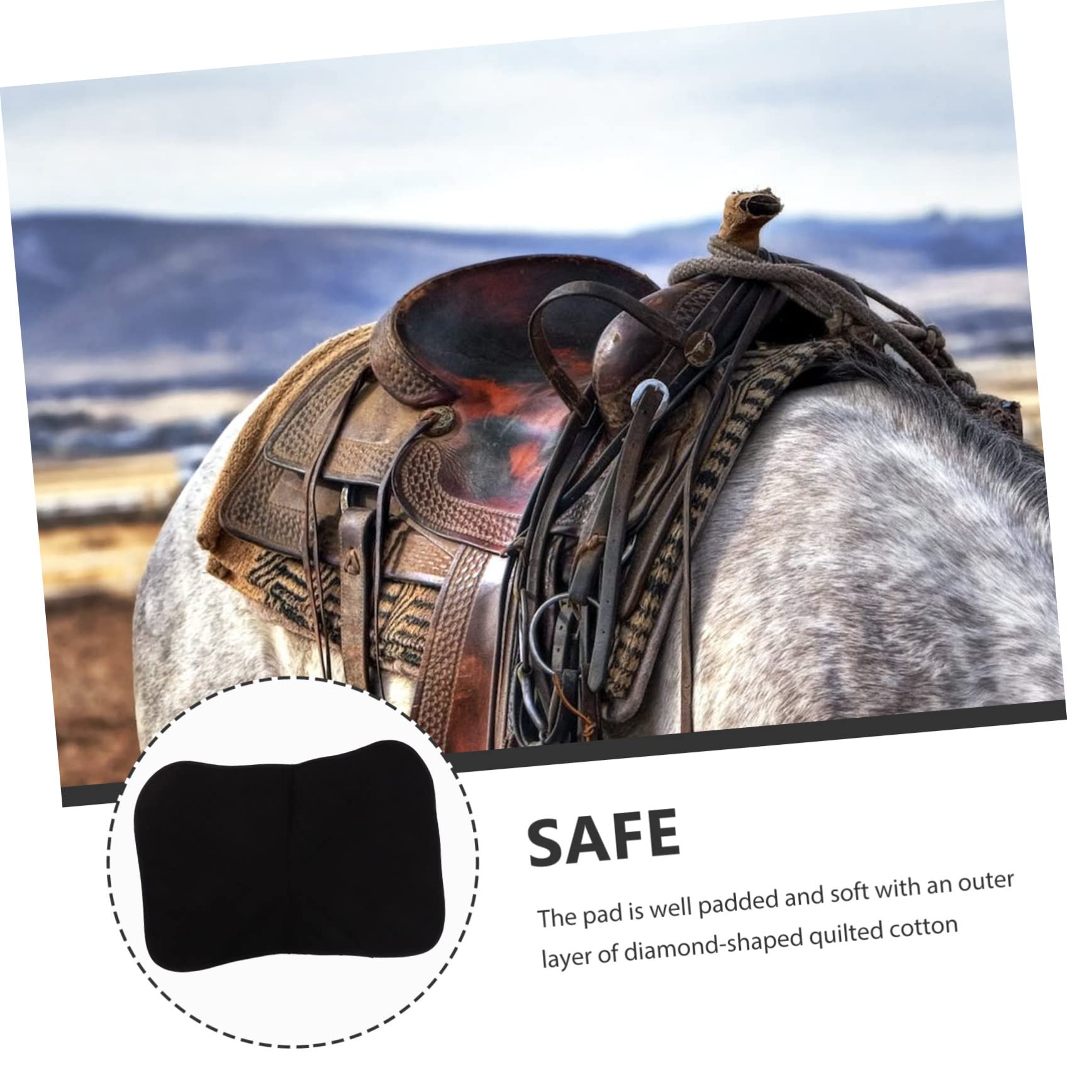 Sudadero Antideslizante para Caballo Negro, Acolchado Eva Algodón Poliéster | Ajuste Fácil, Experiencia Cómoda al Montar, 1 Pieza, Diseño Trasero para Silla Occidental