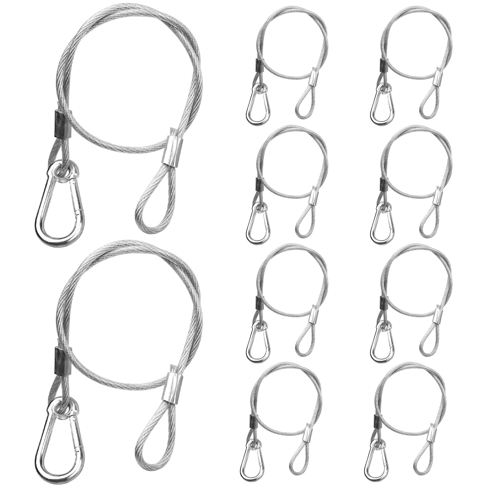 WECAN Sicherheitsseil-Befestigungsvorrichtung, Bühnenlicht-Sicherheitskabel, transparenter Seilkopf, Traversenzubehör-Klemmhaken, 4 mm Durchmesser, 50 cm Länge, (10er-Pack, weiß)