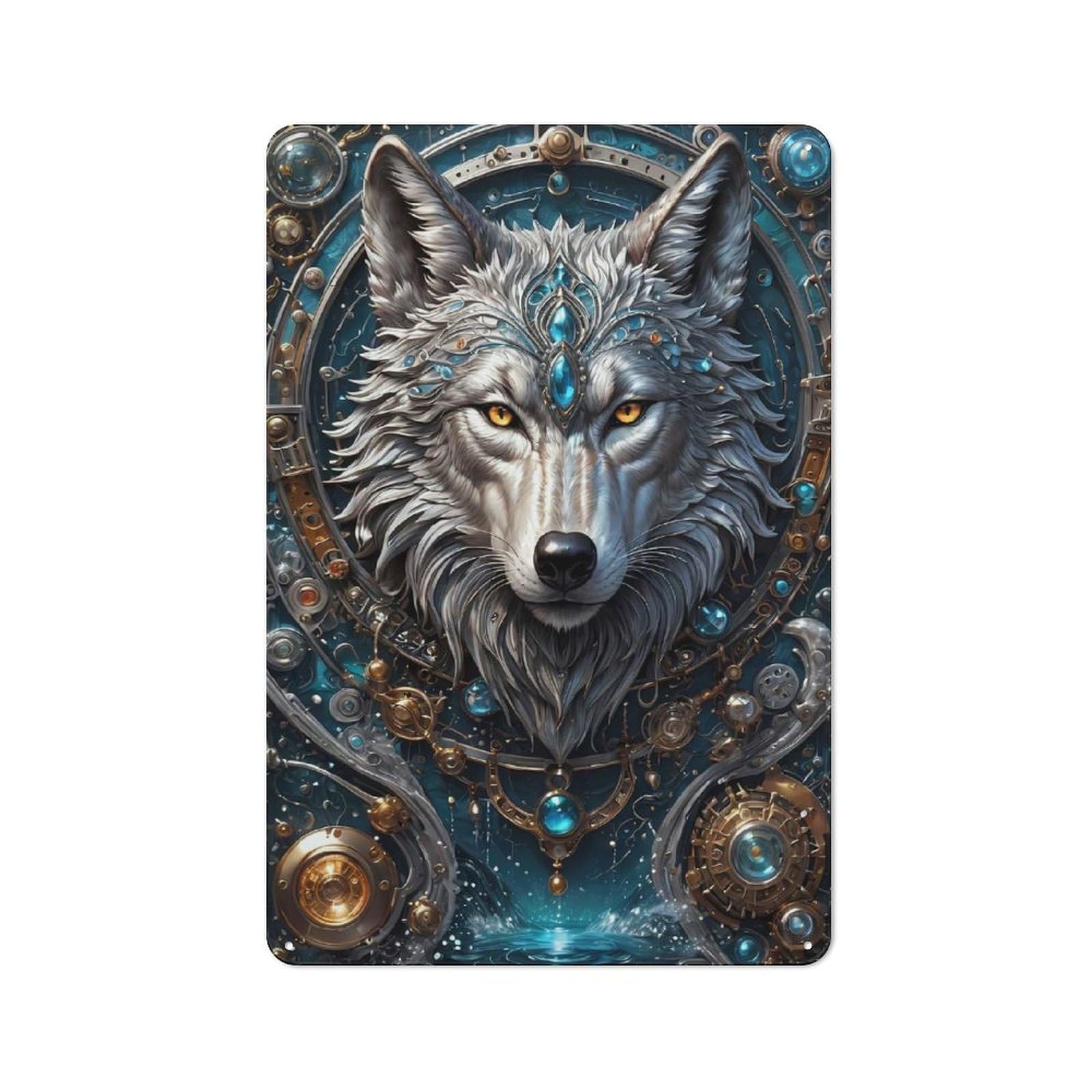 Junmoney Style-16 Lunar Sentinel Wolf Rustic Metal Sign 30X20cm For Dining Room Or Kitchen, Metal Sign Decor For Kitchens And Dining Spaces