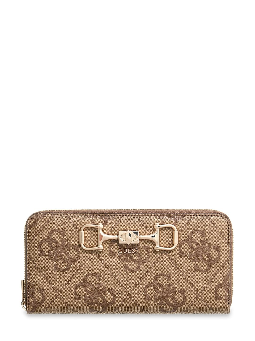 GUESS portafoglio Janie Logo SLG Zip Around Wallet Latte Logo marrone chiaro