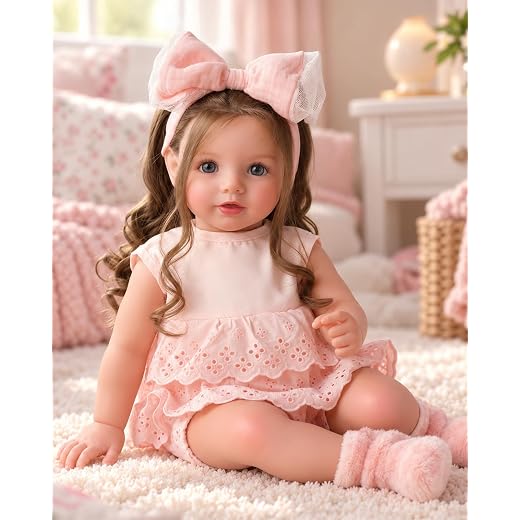 BABESIDE Dara 20 Inch Lifelike Reborn Baby Dolls, Long Brown Hair Girl