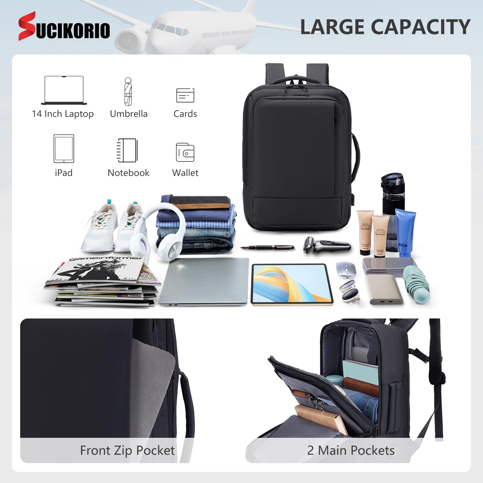 40x30x15cm Air France British Airways Scalabile 10cm 40x30x25cm Eurowings Zaino da Viaggio Aereo Bagaglio a Mano Volotea, Impermeabile Zaini Borse da Viaggi Zaino Porta PC 15,6 Pollici