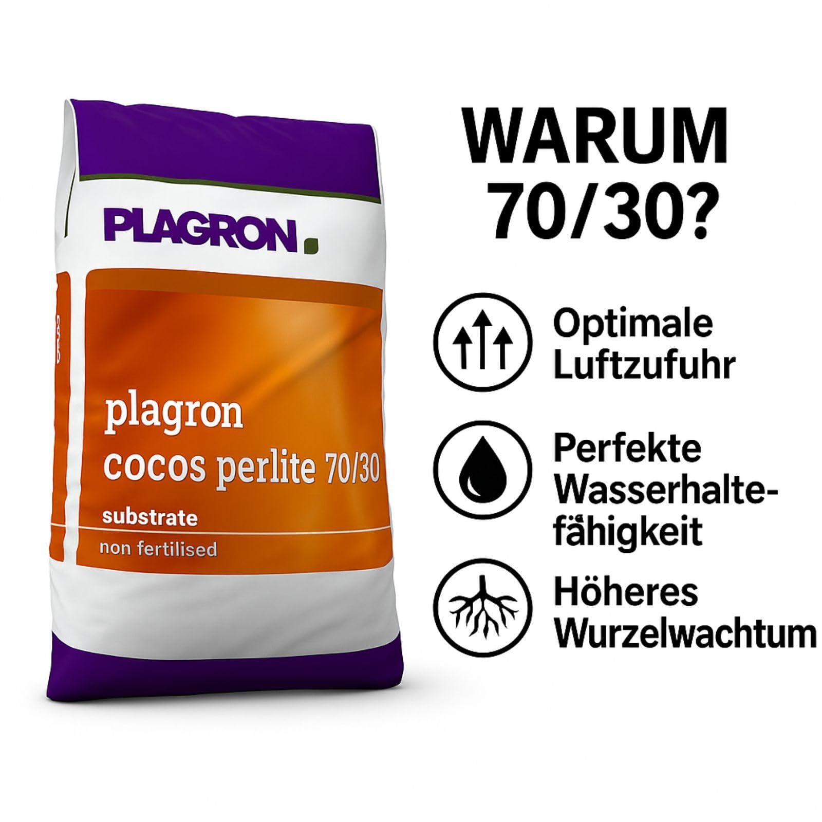 Weedness Plagron Coco 50 Liter 70/30 Mischung mit Perlite Palette - Blumenerde Grow Balkon-Pflanzen Pflanzerde Gartenerde Tomatenerde