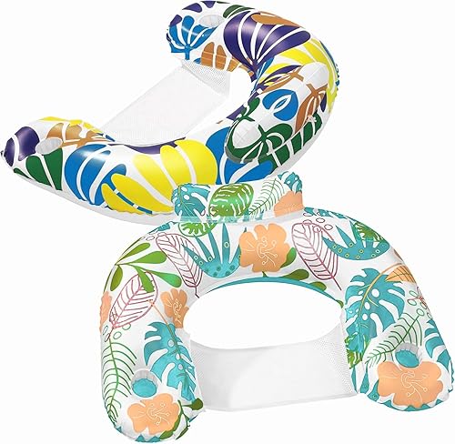 Paquete de 2 flotadores inflables para piscina, flotante, viene con dos portavasos y reposacabezas ergonómico, ideal para fiesta en la piscina, río,