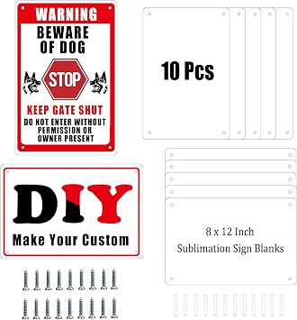 10 Pcs Sublimation Metal Sign Blanks 8x12 Inch, Aluminum Sublimation Yard Sign Metal Photo Blanks with Holes Screws DIY Sign Photo for Outdoor Indoor Garden Yard Thick 0.45mm