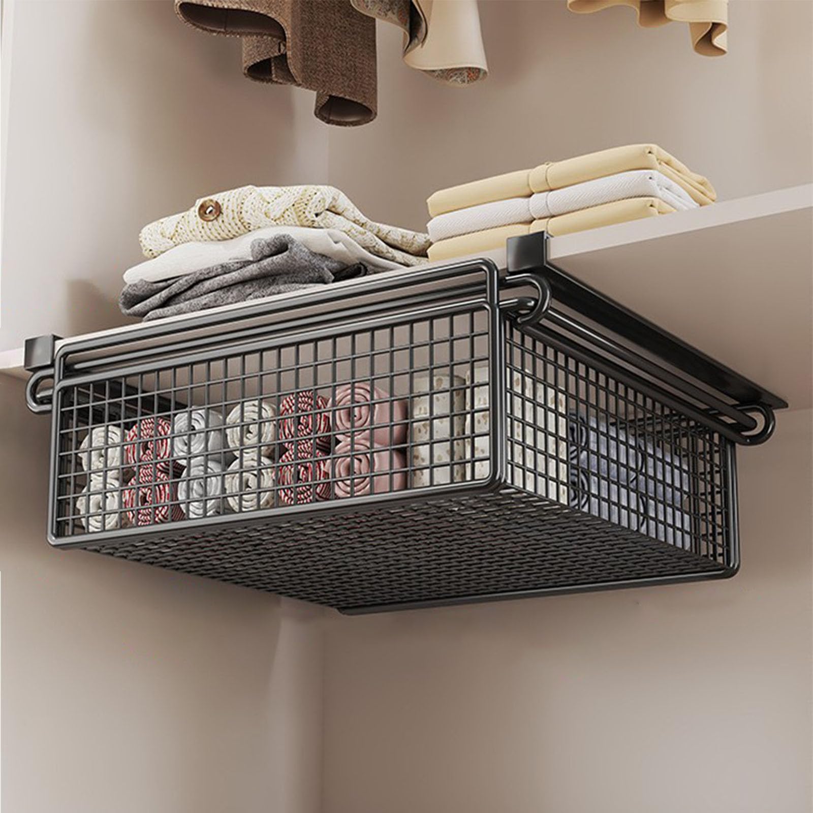Metal Pull Out Hanging Drawer Under Shelf Storage Basket Multifunctional Cabinet For Clothing Iron Shelf Organizer