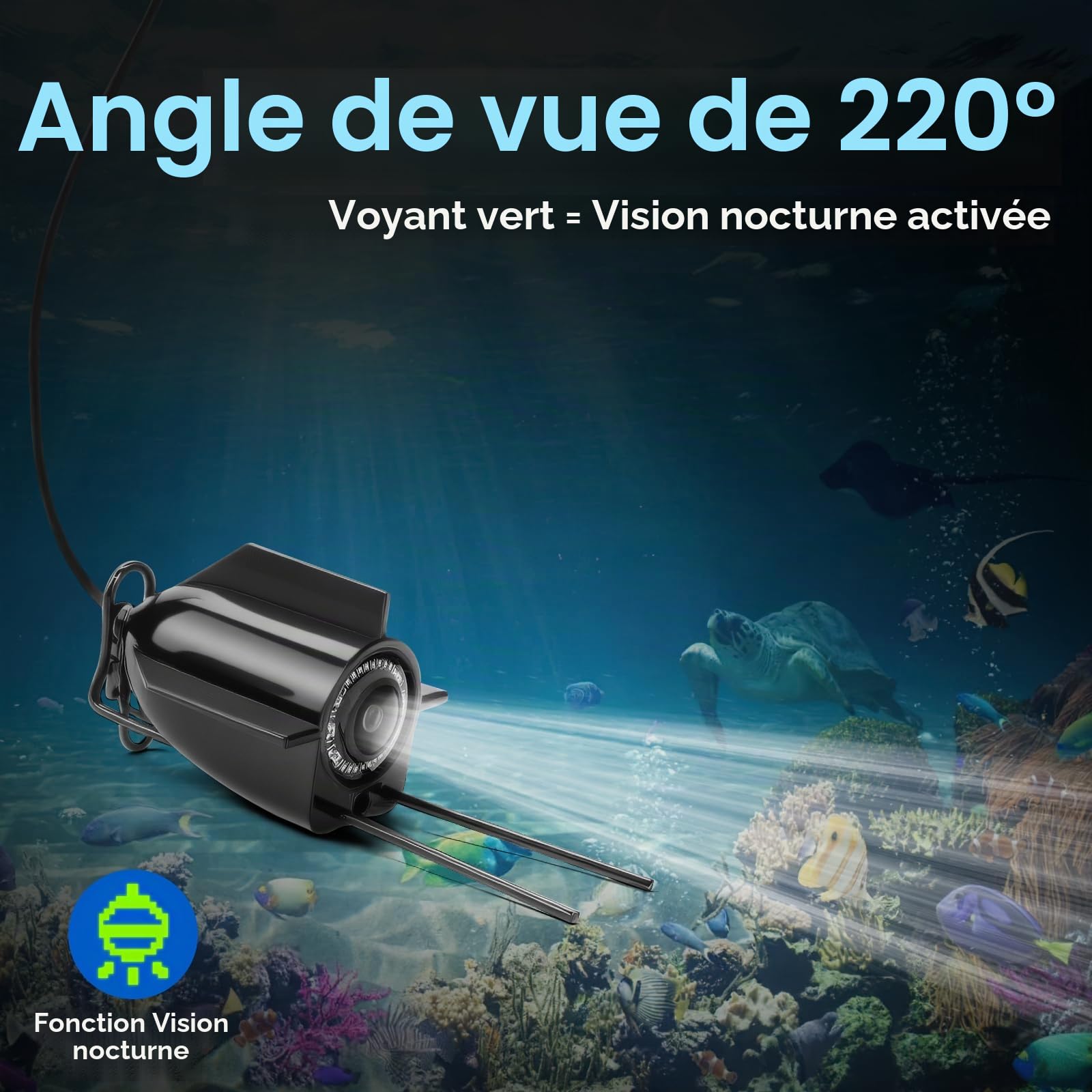 Caméra de pêche sous-marine, batterie 5000 mAh, détecteur de poissons, étanche avec écran IPS de 4,3" et câble de 30 m, vision nocturne grand angle de 220 ° pour la pêche sur glace, rivière et