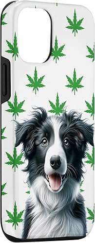 Miniatura 3 de iPhone 13 Pro Black Border Collie Hemp Leaf Green & White Pattern Case