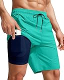Men Swim Trunks with Compression 9 Inches Breathabe Liner Quick Dry Zipper Pockets for Board Beach Gym Running