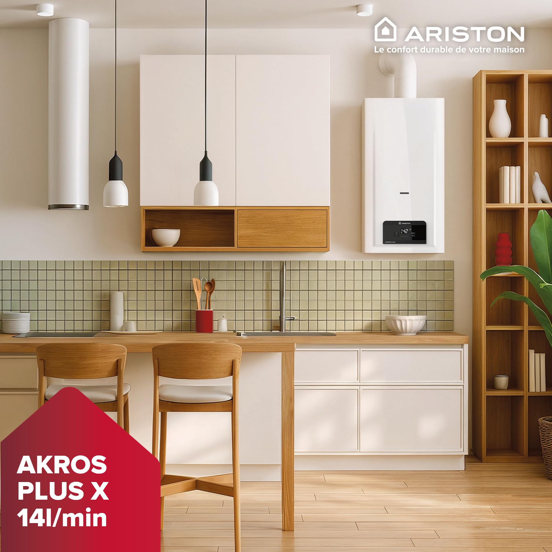 Ariston Akros Plus 14L GN – Durchlauferhitzer Gas, Sofortiges Gas, 14 l/min – Niedrig NOx – Energieeffizienzklasse A – entworfen und hergestellt für die Installation in Frankreich