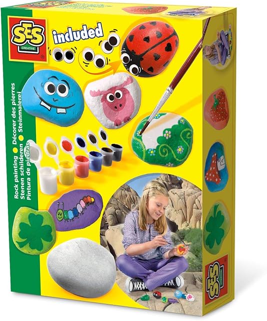 SES Creative 14818 Children's Rock Painting Kit, 6 Colours
