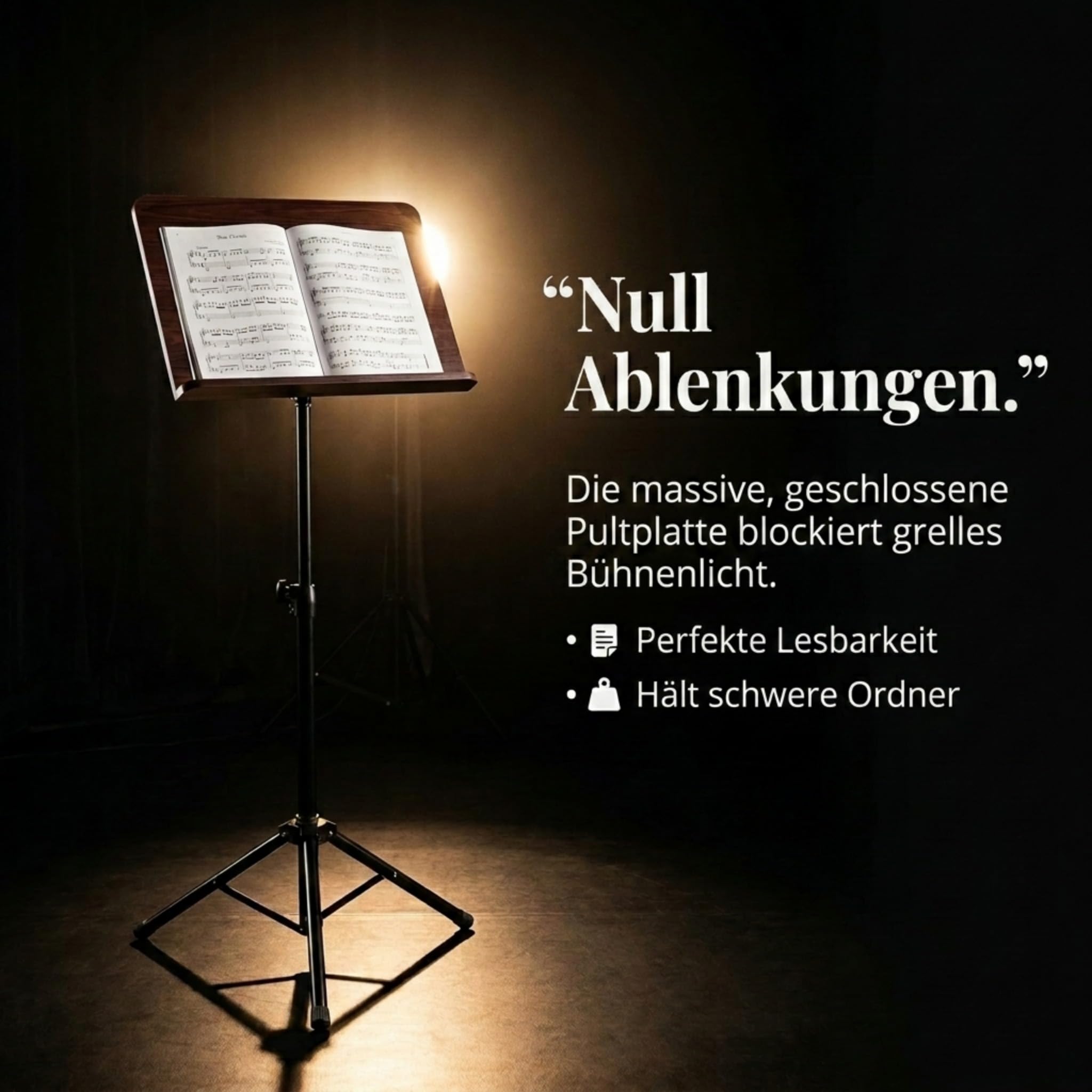Classic Cantabile Orchesterpult Rosenholz - Robustes Stativ mit großer Notenablage - Edle Optik in Rosenholz laminiert - Höhenverstellbar von 65 bis 110 cm - Prismenverbindung