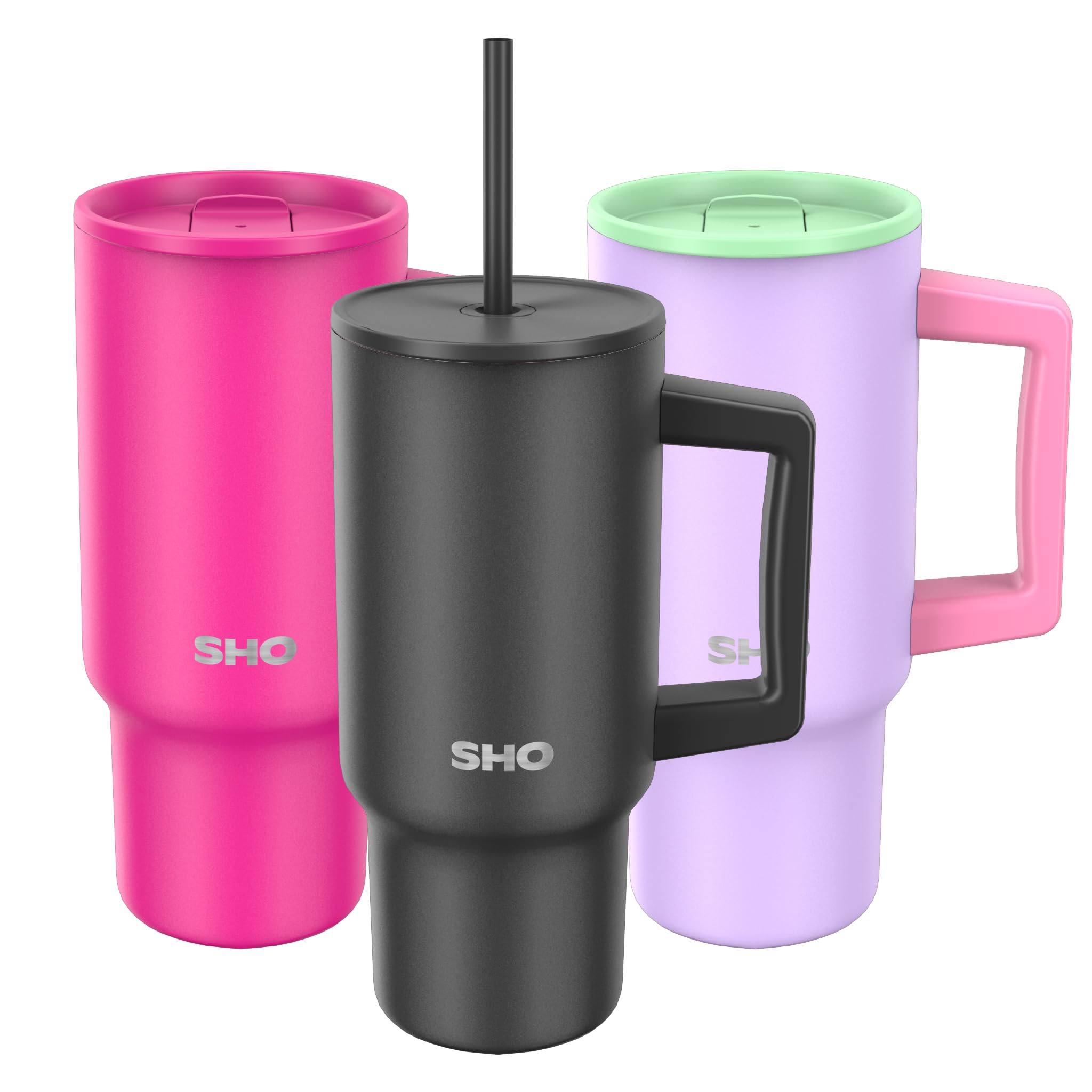 SHO XL Tumbler - Insulated Stainless Steel Reusable Water Bottle Iced Coffee Travel Mug with Handle, Straw Lid & Slider Lid - 900ml / 30 oz - Cold 24 Hours - Hot 12 Hours (Jet Black, 900ml) — image 1