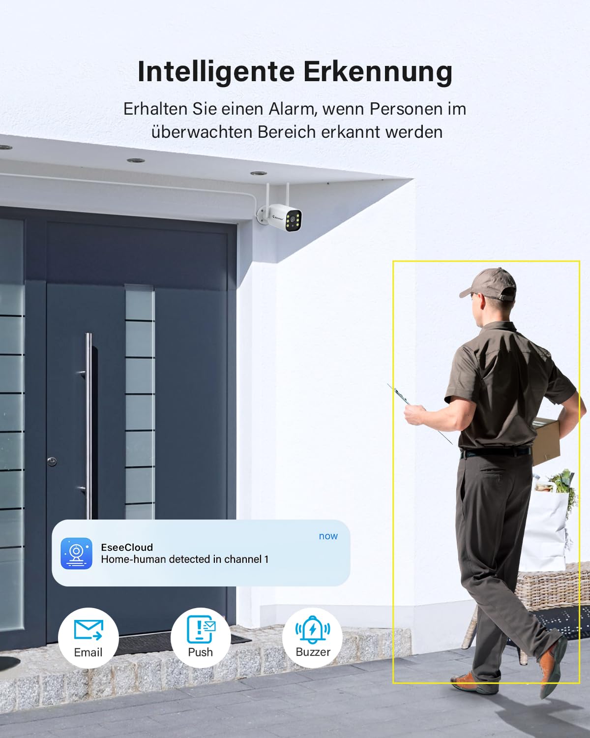 Jennov 5MP Überwachungskamera Set Aussen, 10CH 5MP WLAN NVR mit 4X WiFi Kamera Aussen mit 120° Weitwinkel, 24/7 Aufnahme, Personenerkennung, 2-Wege-Audio, Farb-Nachtsicht, 1TB