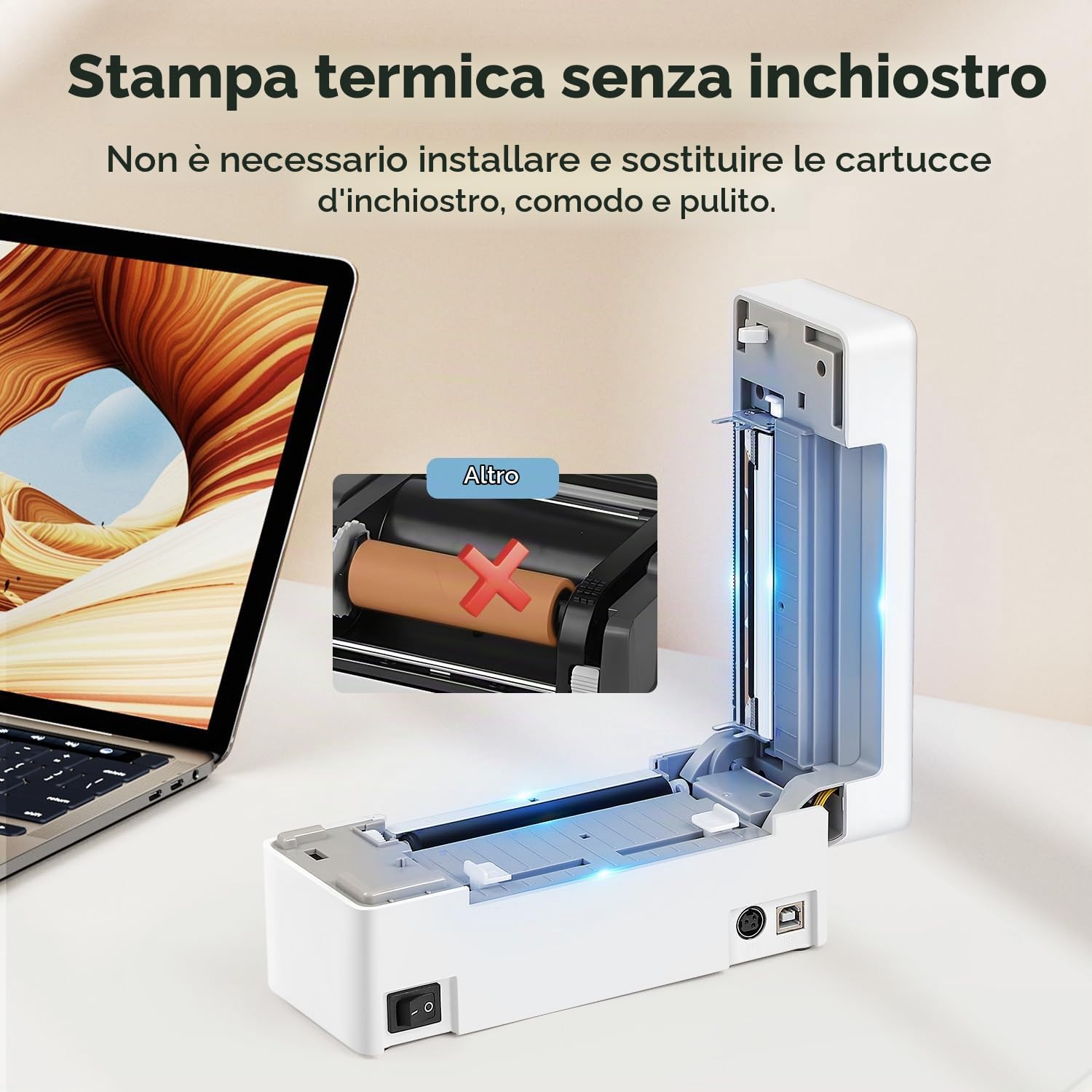Bonvoisin Stampante termica per etichette, 4x6, stampante termica portatile USB e Bluetooth a doppio uso per ufficio, 150-180 mm/s, compatibile con Android e IOS (EU)