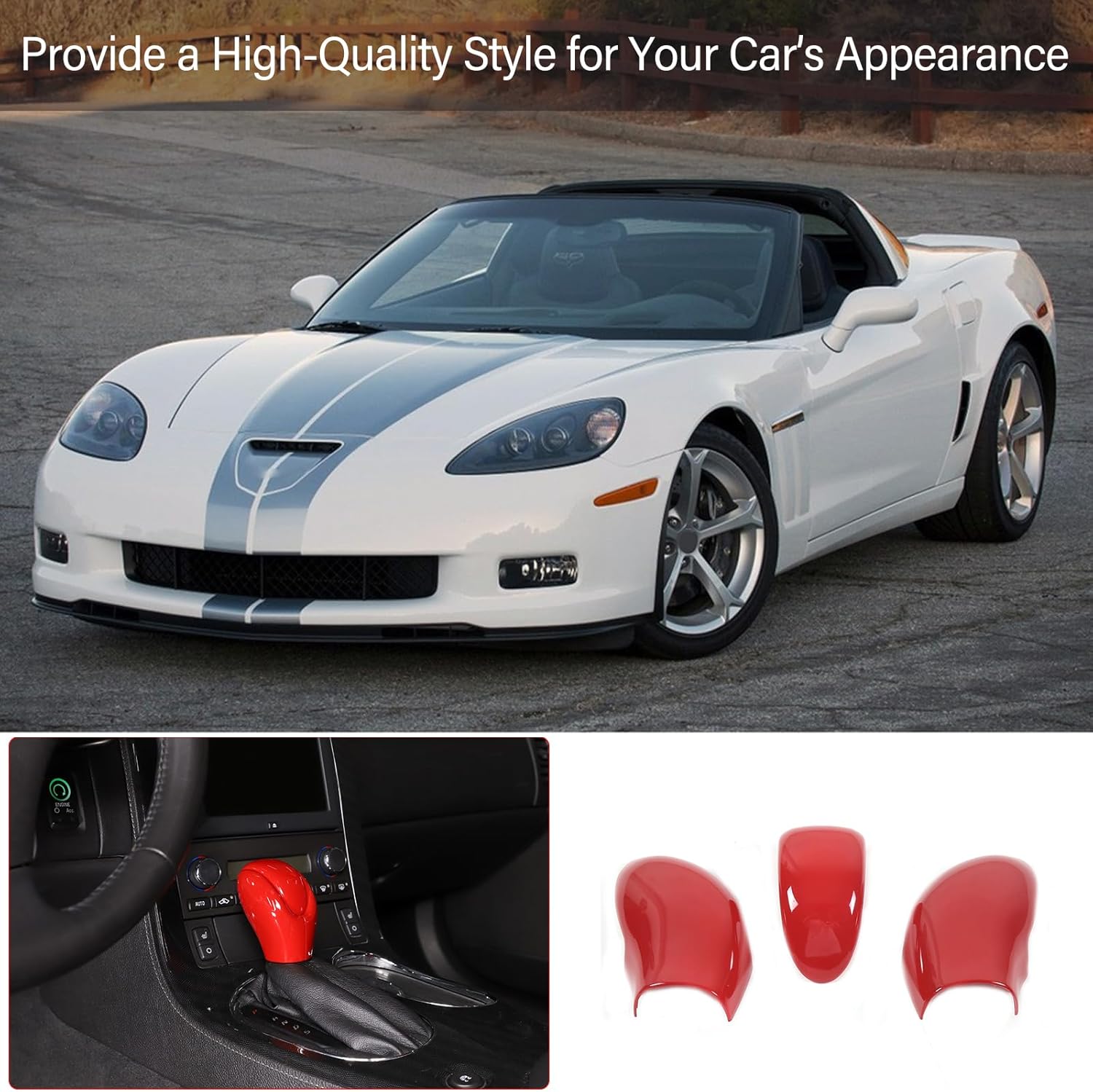 PIUGILH Gear Shift Knob Head Cover Trim Compatible with Corvette C6 2005-2013 Interior Accessories, Car Gear Shift Knob Head Cover Cap, Gear Handle Head Cover, 3Pcs