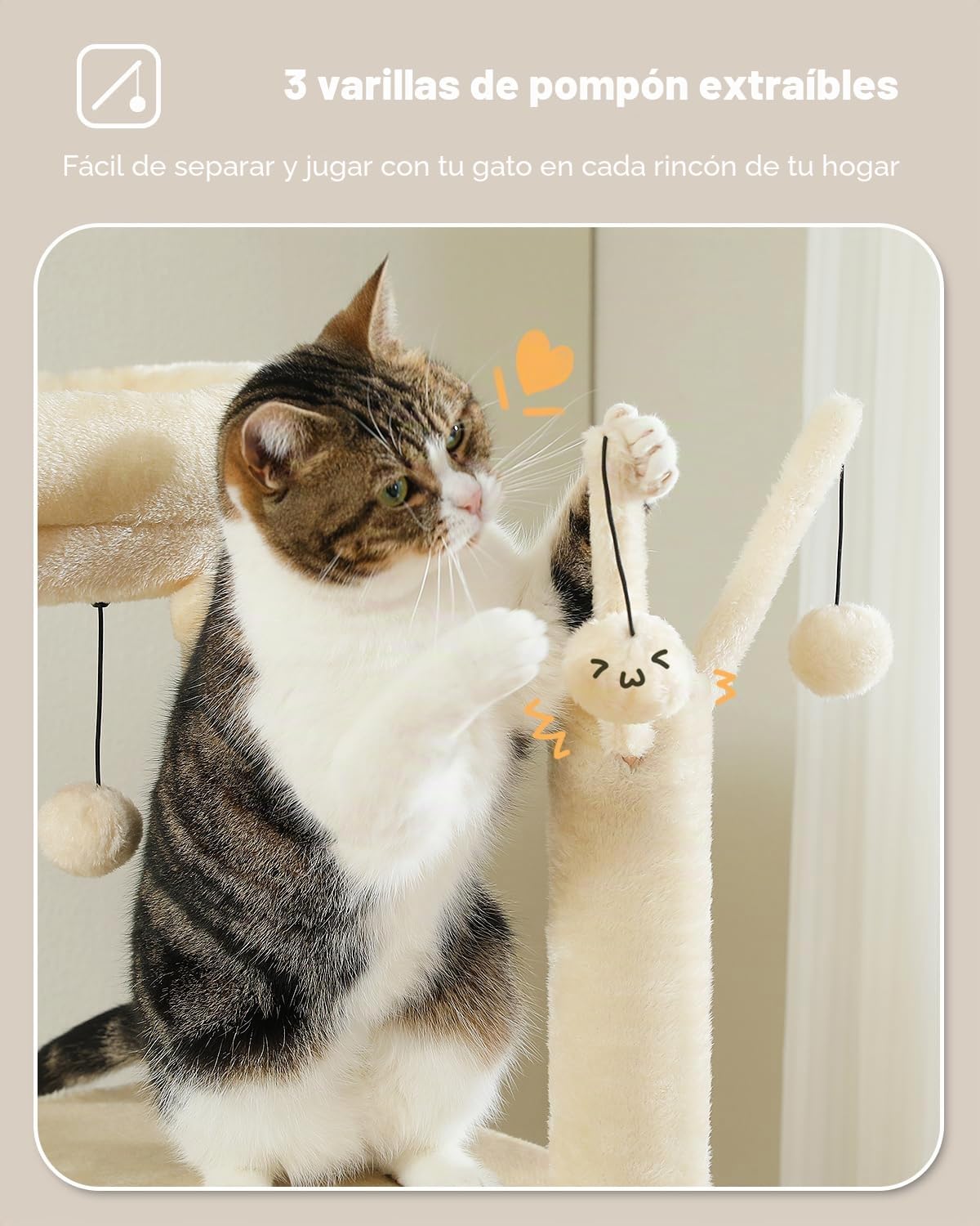 PETEPELA Árbol Rascador de 150 cm, Torre de Varios Pisos para Gatos Grandes y Medianos, con Hamaca Grande, Apartamento Privado, Rascador de Sisal y Bola de Pompón Esponjosa