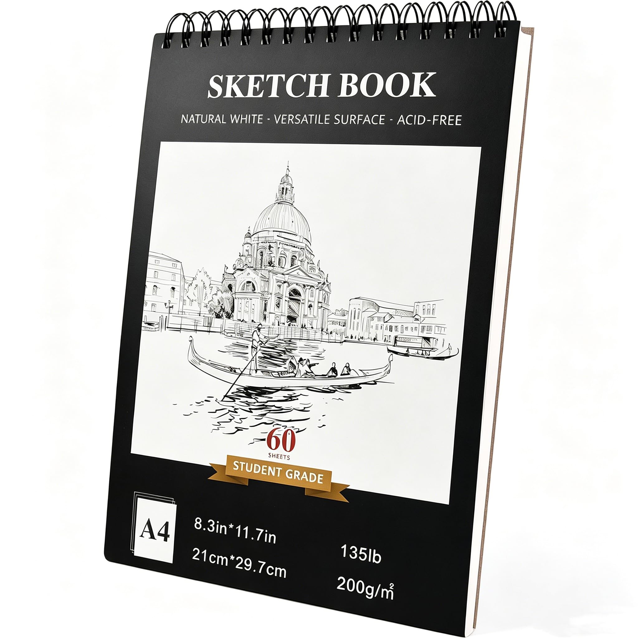 Vurixfo Multicolor A4 Sketchbook, 200Gsm Thick Paper Sketch Book Spiral Bound Sketchbook Hardback Sketch Pad A4 Portrait Sketchbooks Acid-Free Art Drawing Pad For Drawing And Sketching, 60 Sheets/120 Pages