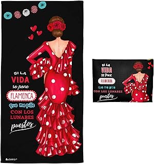 IllustrArte Pack Regalo Flamenco Toalla Microfibra 80x155 cm + Neceser Granada Macarena con Frase 22x17 cm – Secado Rápid...