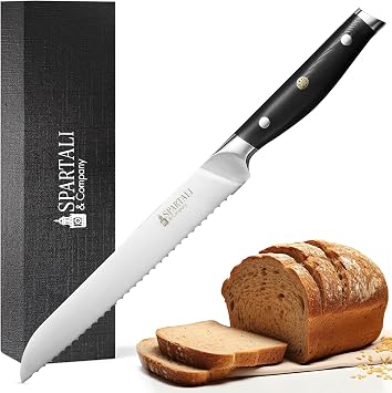 8-Inch Bread Knife Serrated High Carbon German Stainless Steel Blade for Bread, Bagels & Pastries Ergonomic Handle, Rust-Resistant, Ultra-Sharp Edge Ideal for Home Bakers and Chefs.