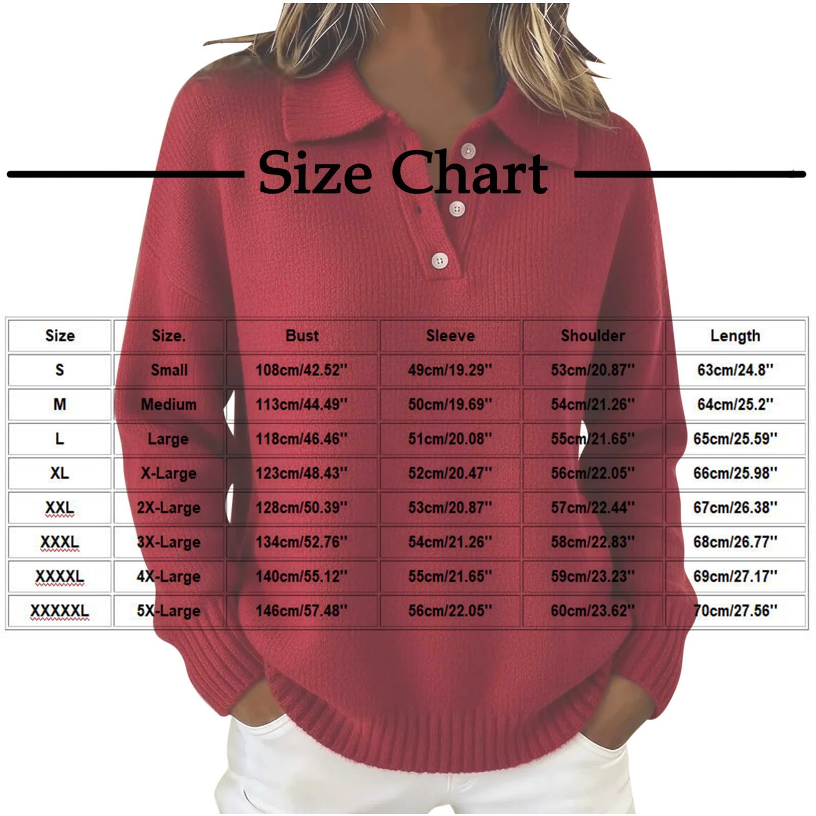 Pull élégant pour femme - Col polo - Pull en tricot - Grandes tailles - Manches longues - Décontracté - Couleur unie
