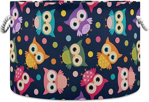 visesunny Cesta de almacenamiento de colores de dibujos animados con diseño de búho y lunares, cesta organizadora de almacenamiento de ropa,
