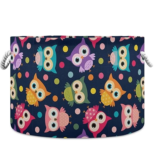 visesunny Cesta de almacenamiento de colores de dibujos animados con diseño de búho y lunares, cesta organizadora de almacenamiento de ropa,