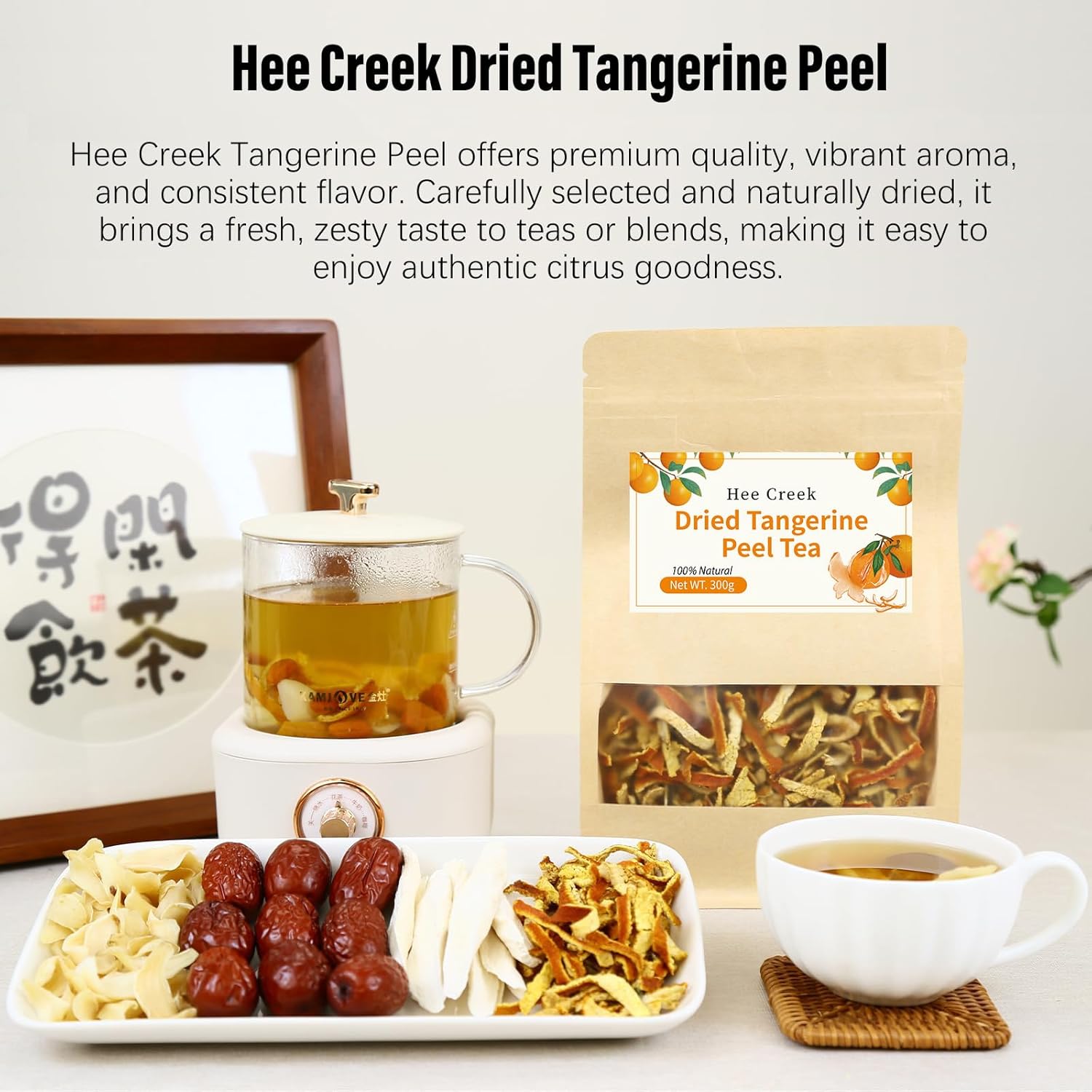 Hee Creek Dried Tangerine Peel Strips 300g/10.58oz Natural Chinese Herbal Tea Dried Orange Peel Chen Pi, Sulfur Free 陈皮 橘皮丝