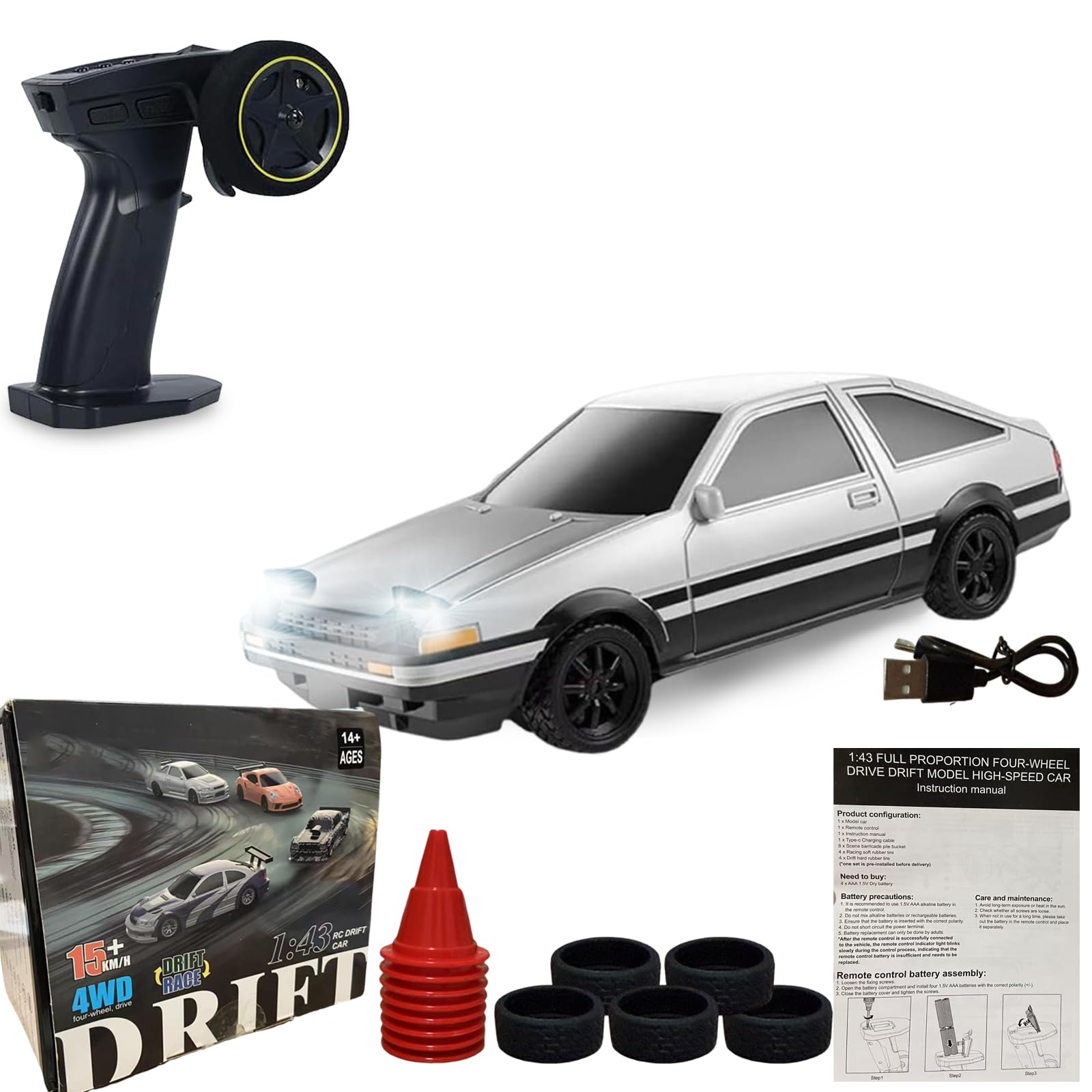 1/43 RC Drift Car, Mini Fast Small Remote Control Car with Gyroscope, 2.4GHz 4WD Full Proportional High Speed Micro Hobby RC Cars with Lights Racing Tires, Toy Model Gift for Adults Kids Boys Girls