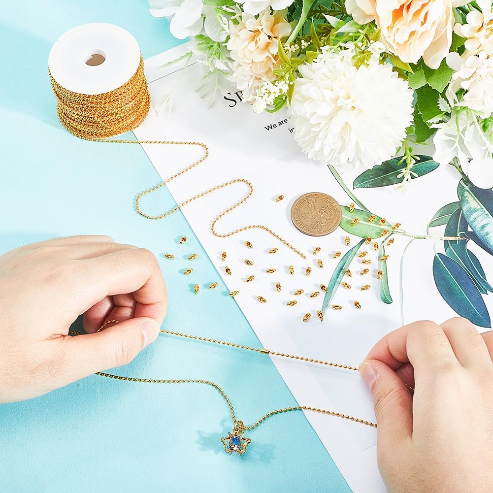 SUNNYCLUE 49 Feet/15M 1.5mm Brass Ball Chain Metal Bead Chains Gold Beaded Dog Tag Chains Roll Connectors Cord End Clasps Link for Jewelry Making Supplies Necklace Bracelet Women Hanging Ornament - Image 3