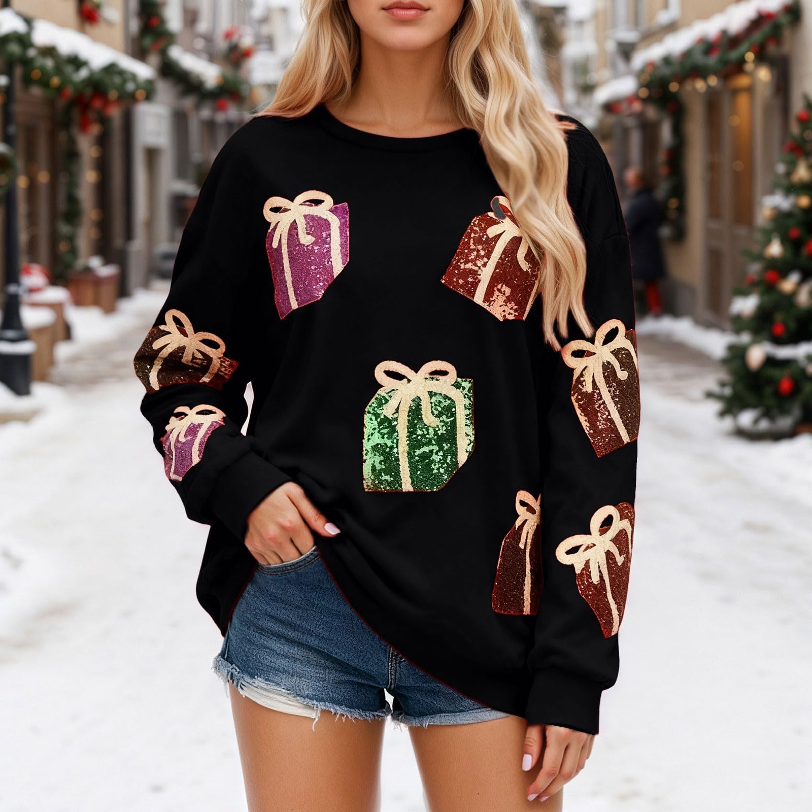 Weihnachtspullover Damen Pullover Für Damen Weihnachtspullover Große Größen Weihnachten Pullover Lustig Weihnachts Warm Weihnachtspulli Für Christmas Jumper Women Damenpullover Weihnachtspulli