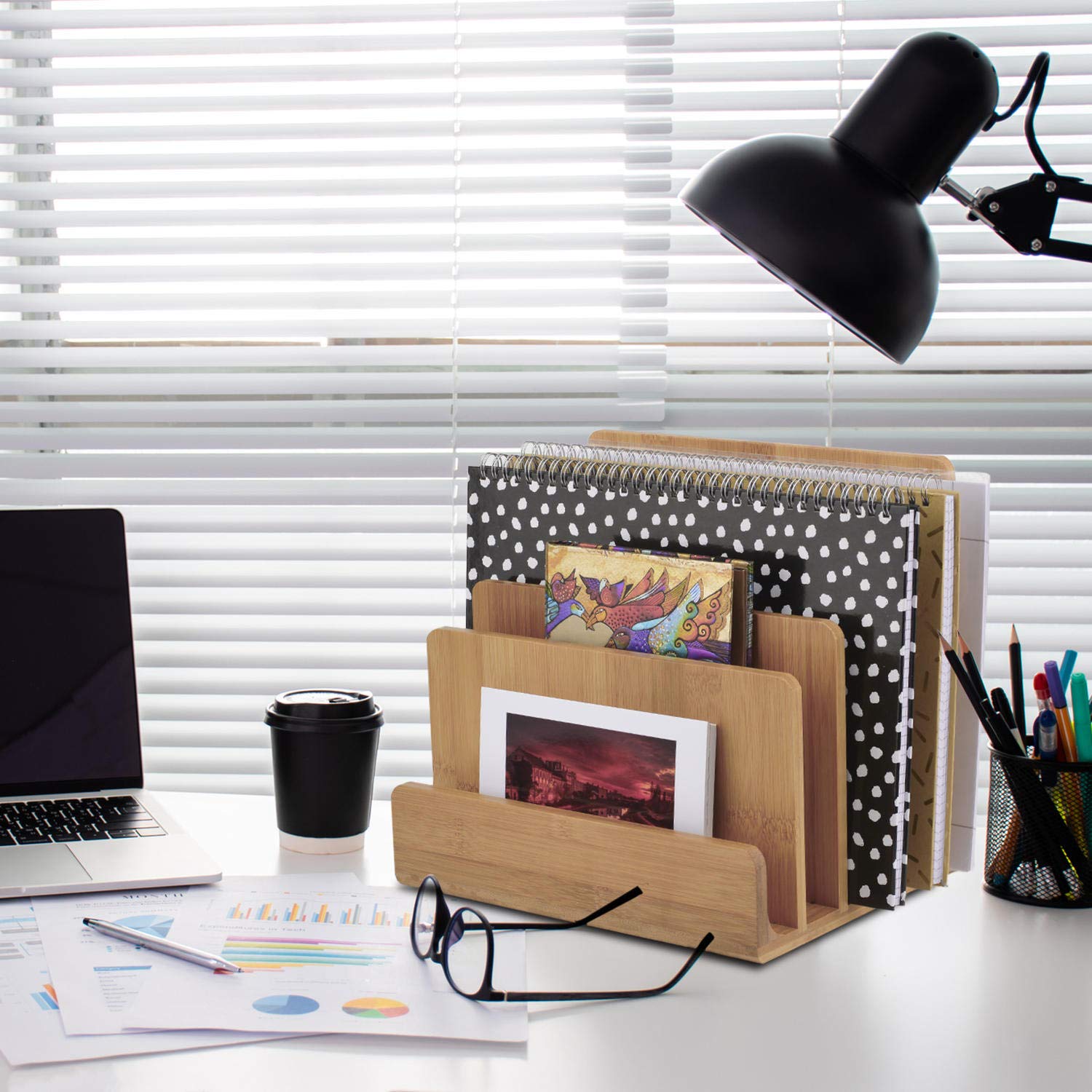 Dimono® Porte-revues et porte-documents Organisateur de bureau en bambou ; porte-documents, porte-courrier, casiers à papier Porte-revues pour la maison, le bureau, le cabinet médical