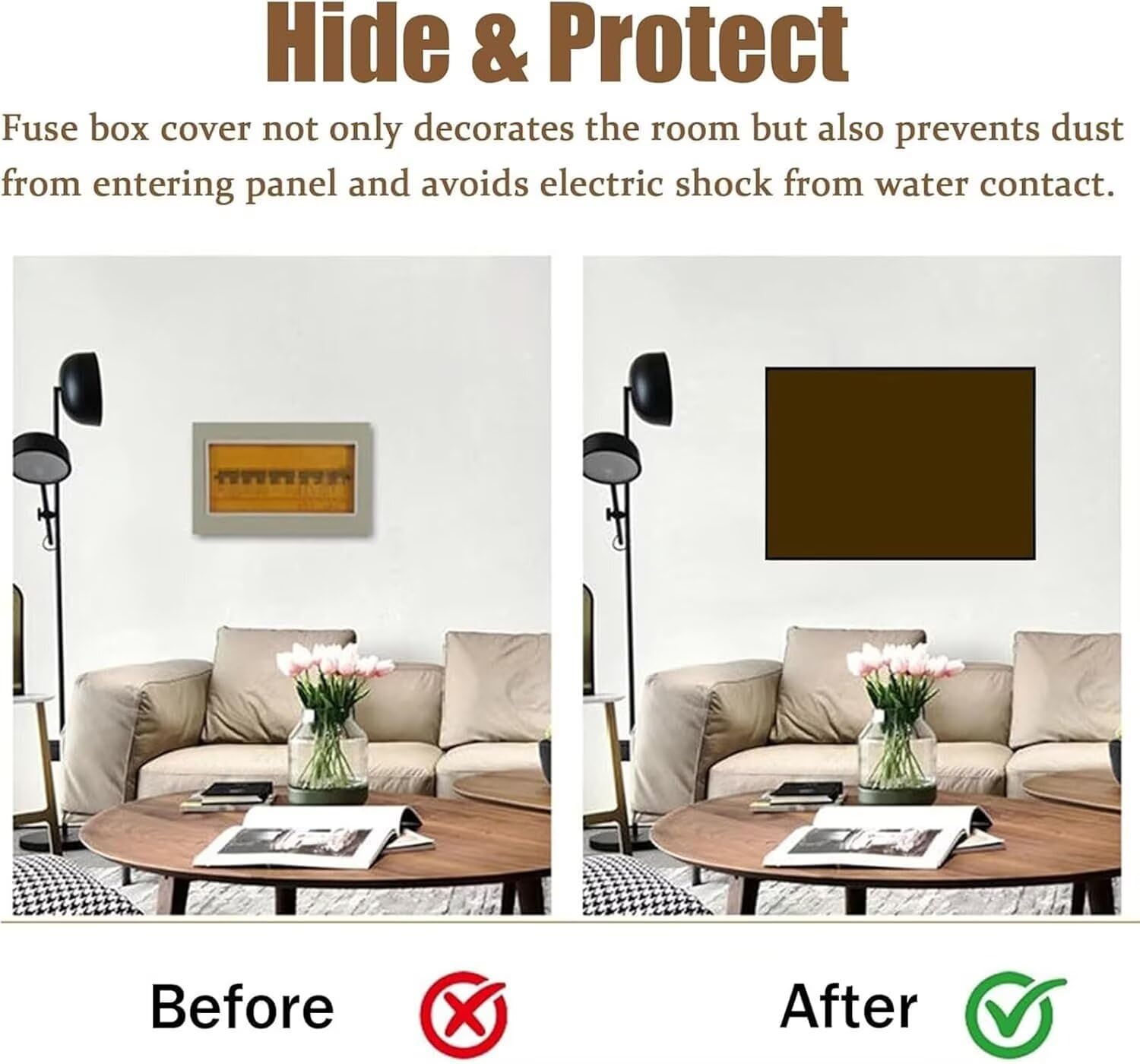 Genérico Tapa Cuadro Electrico Decorativo Vertical Grande de Madera de Roble, Caja Eléctrica Contadores Cubre Contadores de Luz Flip Electrico Cómoda para el Uso Diario