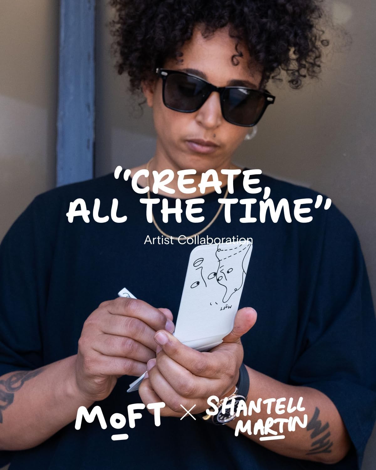 MOFT Magnetic Compatible Note Flip, x Shantell Martin, Notepad & Card Holder with Magnetic Invisible Pen & Notepad,Compatible with iPhone 16 Series and Other Phones,Misty Cove+Misty Cove