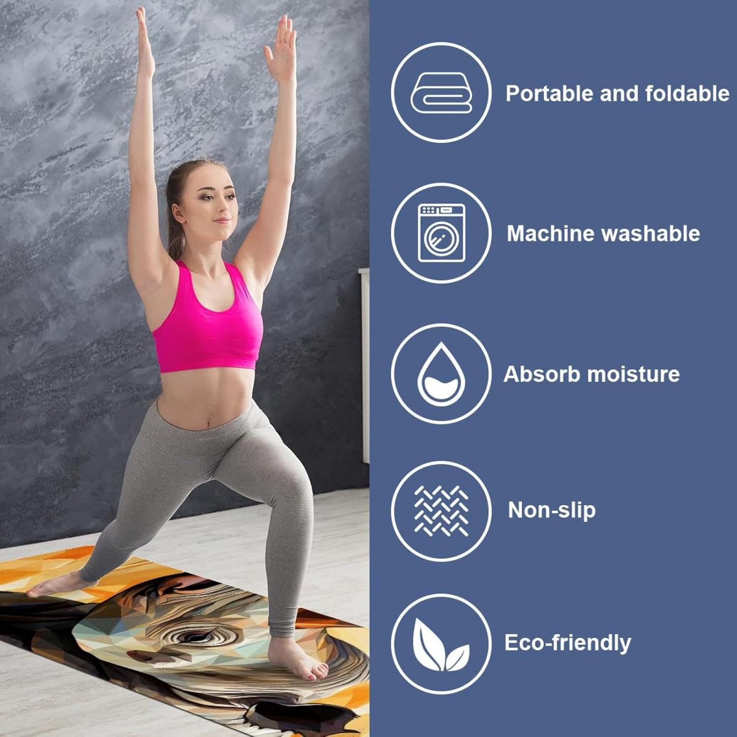 Yoga Towel, Rhino Animal Print Non Slip Sweat Absorbent Hot Yoga Mat Towel for Hot Yoga, Pilates and Fitness - 72.8" x 26.8"